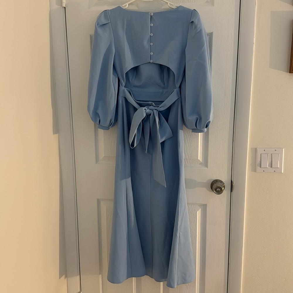 Elagia Baby Blue Puff-Sleeve Midi Dress Size S